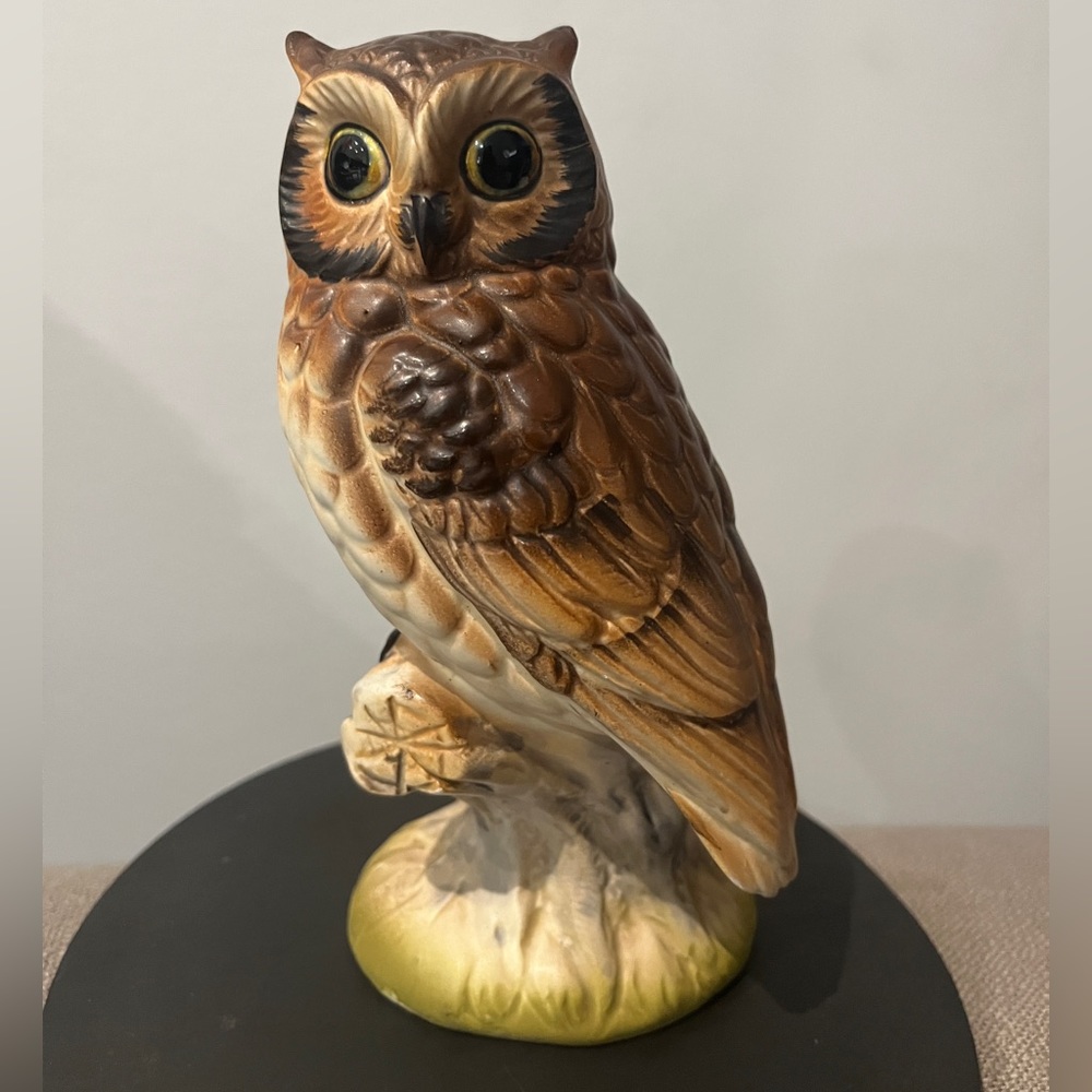OWL Vintage Japan Figurine Animal Bird On Tree Trunk Beautiful Eyes Wise Wisdom